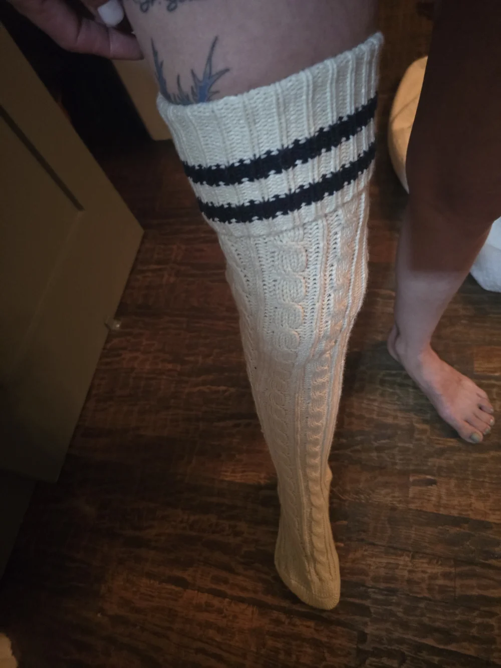 Free People Ivory Cable-Knit Over-The-Knee Socks